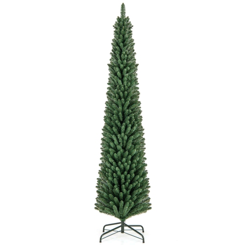 COSTWAY  8 Ft Pencil Christmas Tree Artificial Xmas Tree With 671 Memory Wire Branch Tips