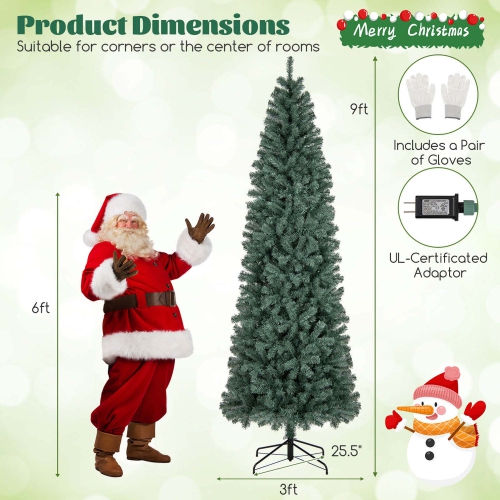 Costway 9 FT Artificial Xmas Tree with 1168 Branch Tips 500 LED Lights 9 Lighting Modes