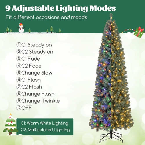 Costway 9 FT Artificial Xmas Tree with 1168 Branch Tips 500 LED Lights 9 Lighting Modes