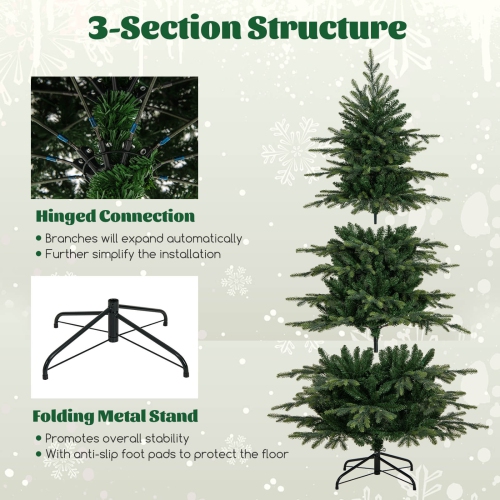 Costway 6 FT Artificial Christmas Tree with 714 Branch Tips 260 LED Lights 3 Timers Remote