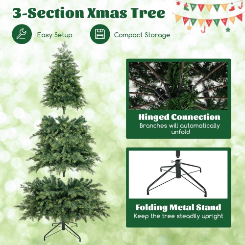 Arbre de Noël artificiel de 7,5 pi de Costway avec 1019 embouts de branches en PVC et support pliable en métal