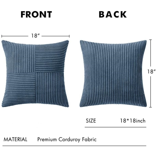 Blue Corduroy Pillow Covers Pack of 2 Boho Decorative Spliced Soft Solid Couch Pillowcases Cross Patchwork Textured Cushion Covers for Living Room