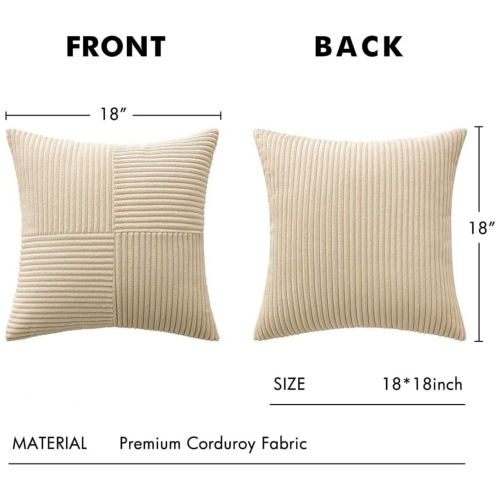 Cream Corduroy Pillow Covers Pack of 2 Boho Decorative Spliced Soft Solid Couch Pillowcases Cross Patchwork Textured Cushion Covers for Living Room