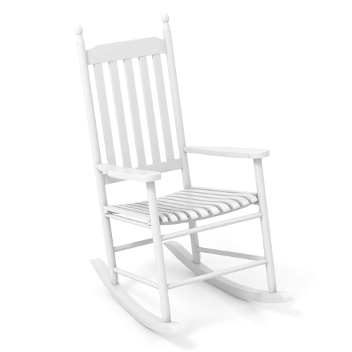 Costway Outdoor Wooden Rocking Chair with Solid Rocking Base Slatted Seat & Back Patio