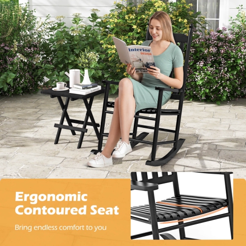 Chaise berçante extérieure en bois avec siège et dossier à lattes solides de Costway