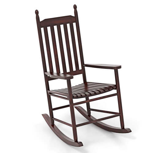 Costway Outdoor Wooden Rocking Chair with Solid Rocking Base Slatted Seat & Back Patio