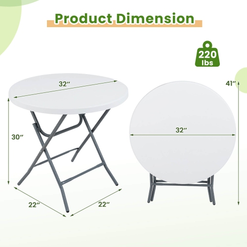 Costway 32" Round Folding Table Lightweight Portable Commercial Banquet Table for Picnic
