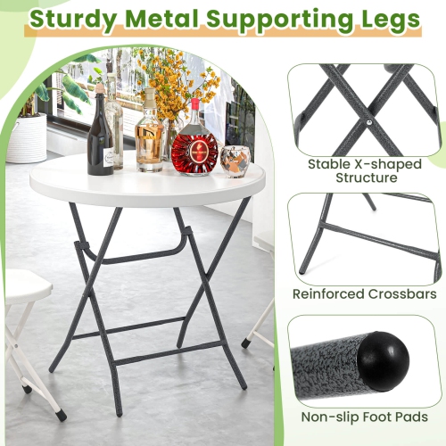 Costway 32" Round Folding Table Lightweight Portable Commercial Banquet Table for Picnic