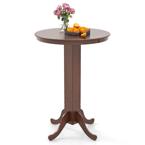 COSTWAY  30 Inch Wood Pub Round Dining Table With Pedestal Base Kitchen Diner Table