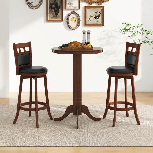 Costway 30 Inch Wood Pub Round Dining Table with Pedestal Base Kitchen Diner Table