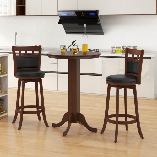 Costway 30 Inch Wood Pub Round Dining Table with Pedestal Base Kitchen Diner Table
