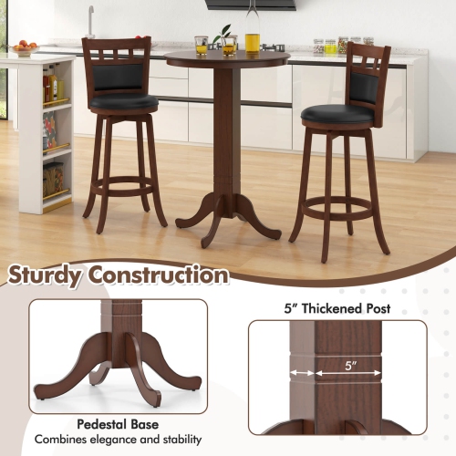 Costway 30 Inch Wood Pub Round Dining Table with Pedestal Base Kitchen Diner Table