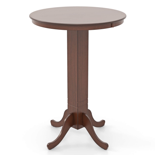 Costway 30 Inch Wood Pub Round Dining Table with Pedestal Base Kitchen Diner Table