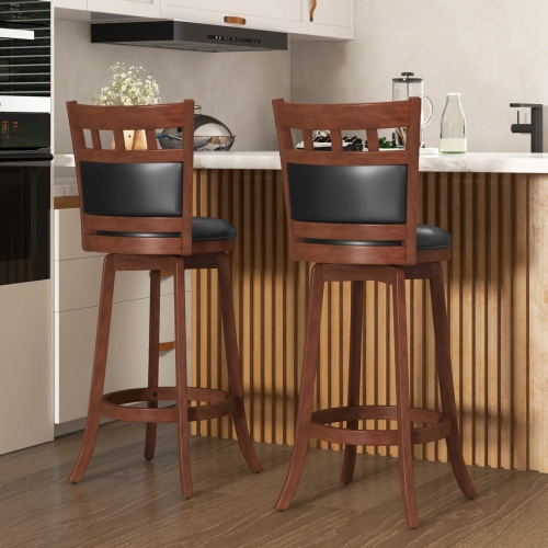 Costway Wood Swivel Bar Stools Set of 2 with Faux Leather Upholstered Seat & Back