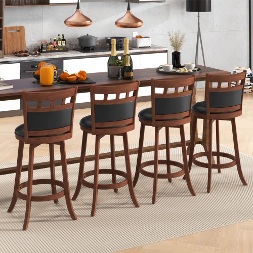 Costway Wood Swivel Bar Stools Set of 2 with Faux Leather Upholstered Seat & Back