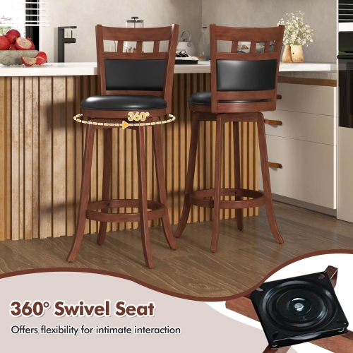 Costway Wood Swivel Bar Stools Set of 2 with Faux Leather Upholstered Seat & Back
