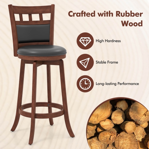 Costway Wood Swivel Bar Stools Set of 2 with Faux Leather Upholstered Seat & Back