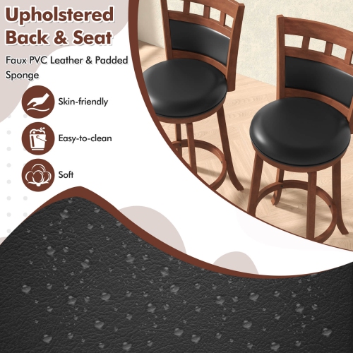 Costway Wood Swivel Bar Stools Set of 2 with Faux Leather Upholstered Seat & Back