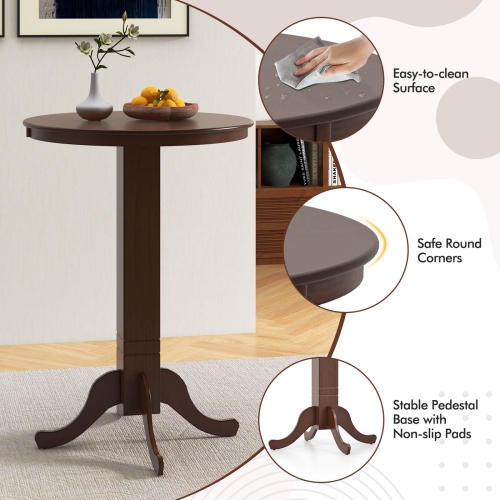 Costway 3 PCS Wood Bar Dining Set Table with Pedestal Base & 2 Upholstered Swivel Stools