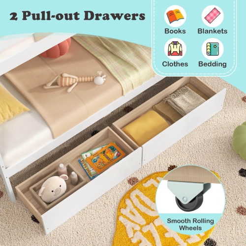 Lit jumeau superposé Costway avec escaliers de rangement et tiroirs Rails pleine longueur