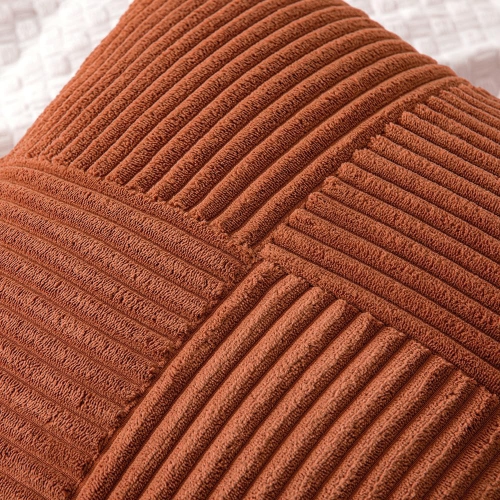 Dark Rust Corduroy Pillow Covers Pack of 2 Boho Decorative Spliced Soft Solid Couch Pillowcases Cross Patchwork Textured Cushion Covers for Living