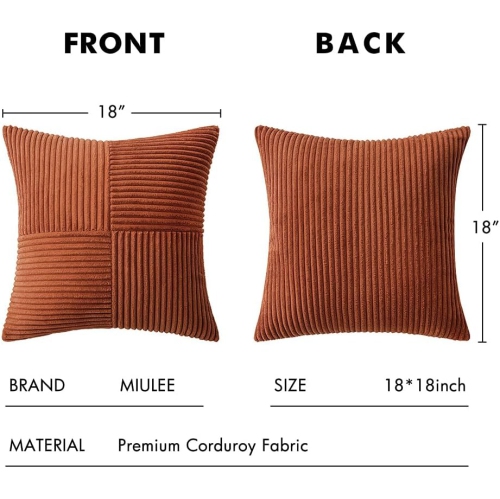 Dark Rust Corduroy Pillow Covers Pack of 2 Boho Decorative Spliced Soft Solid Couch Pillowcases Cross Patchwork Textured Cushion Covers for Living