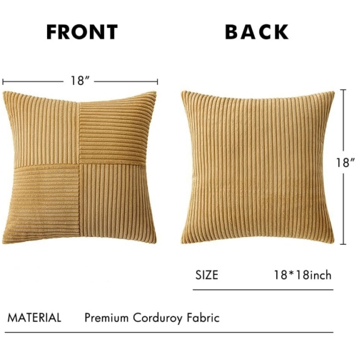 Khaki Corduroy Pillow Covers Pack of 2 Boho Decorative Spliced Soft Solid Couch Pillowcases Cross Patchwork Textured Cushion Covers for Living Room