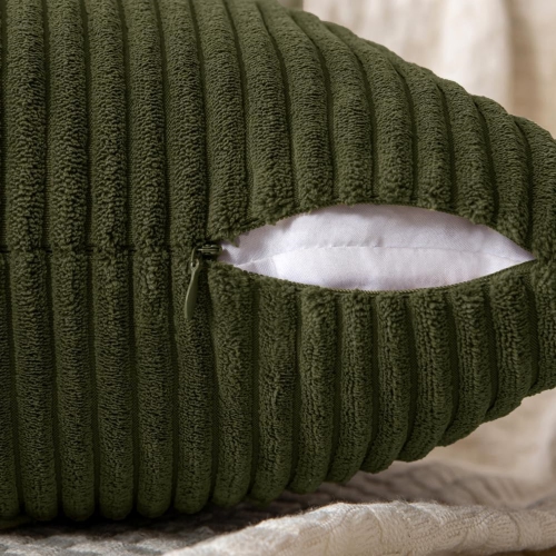 Olive Green Corduroy Pillow Covers Pack of 2 Boho Decorative Spliced Soft Solid Couch Pillowcases Cross Patchwork Textured Cushion Covers for Living