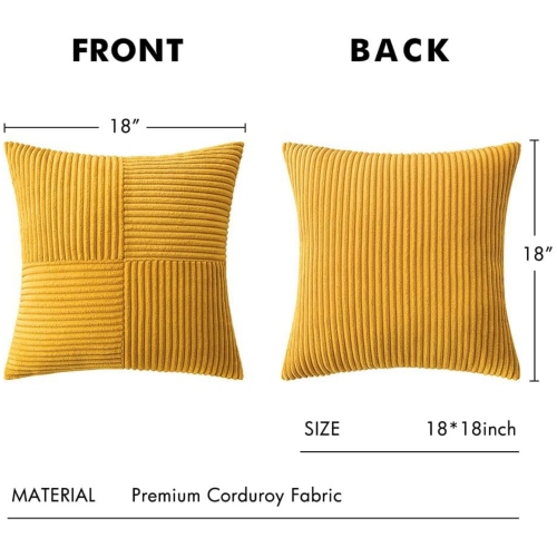 Mustard Yellow Corduroy Pillow Covers Pack of 2 Boho Decorative Spliced Soft Solid Couch Pillowcases Cross Patchwork Textured Cushion Covers for