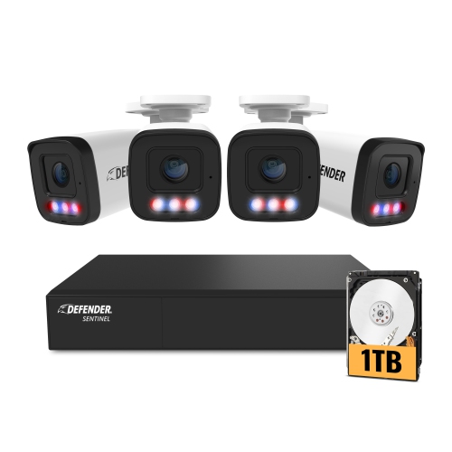 AI POWERED Defender Sentinel 4K Wired PoE Security Camera System with 1TB 8Ch NVR, 4 Outdoor Surveillance Metal 8MP/4K Cameras, SMART AI Human Detect