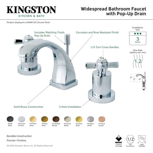Kingston Brass KS4947ZX Millennium Mini-Widespread Lavatory Faucet with Brass Pop-Up, Satin