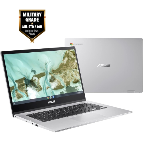 ASUS Chromebook CX1, 14" FHD NanoEdge Display, Intel Celeron N4500 Processor, 64GB eMMC, 8GB RAM, ChromeOS, Transparent Silver, CX1400CKA-BS01-CB