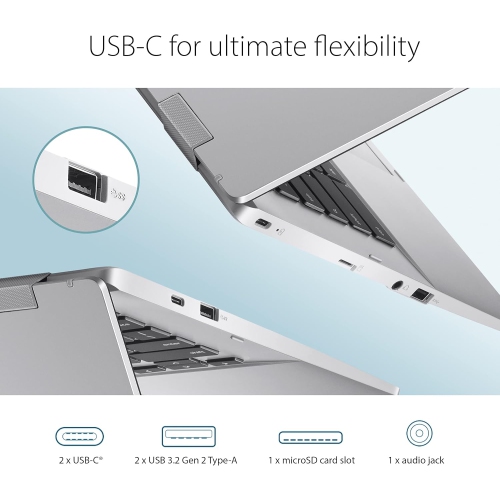 ASUS Chromebook CX1, 14" FHD NanoEdge Display, Intel Celeron N4500 Processor, 64GB eMMC, 8GB RAM, ChromeOS, Transparent Silver, CX1400CKA-BS01-CB