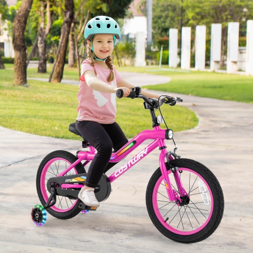 Costway 16" LED Lighted Kids Bike with Adjustable Seat Coaster Brake Training Wheels