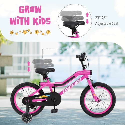 Costway 16" LED Lighted Kids Bike with Adjustable Seat Coaster Brake Training Wheels