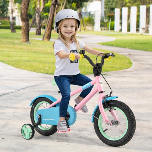 Costway 12" Kids Bike with Adjustable Saddle Handlebar Removable Training Wheels Handbrake