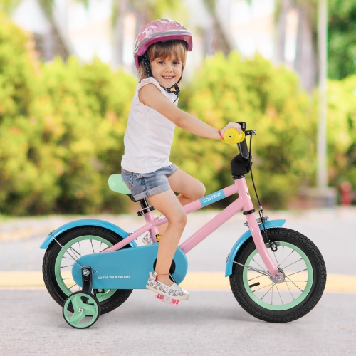 Costway 12" Kids Bike with Adjustable Saddle Handlebar Removable Training Wheels Handbrake