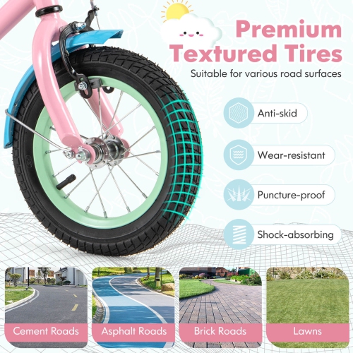 Costway 12" Kids Bike with Adjustable Saddle Handlebar Removable Training Wheels Handbrake