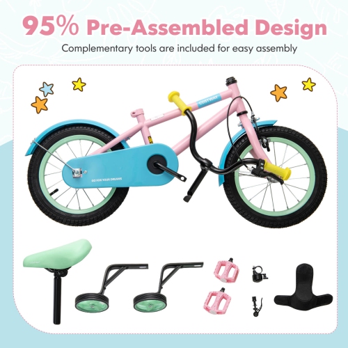 Costway 12" Kids Bike with Adjustable Saddle Handlebar Removable Training Wheels Handbrake