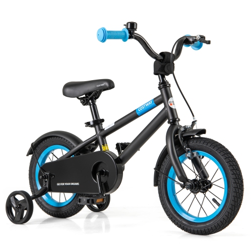 Image 1 de 10.. Vélo pour enfants de 12&nbsp;po de Costway avec selle réglable, guidon, roues d'entraînement amovibles, frein à main