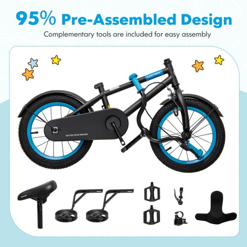 Costway 12" Kids Bike with Adjustable Saddle Handlebar Removable Training Wheels Handbrake