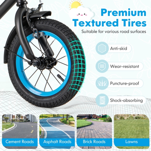 Costway 12" Kids Bike with Adjustable Saddle Handlebar Removable Training Wheels Handbrake