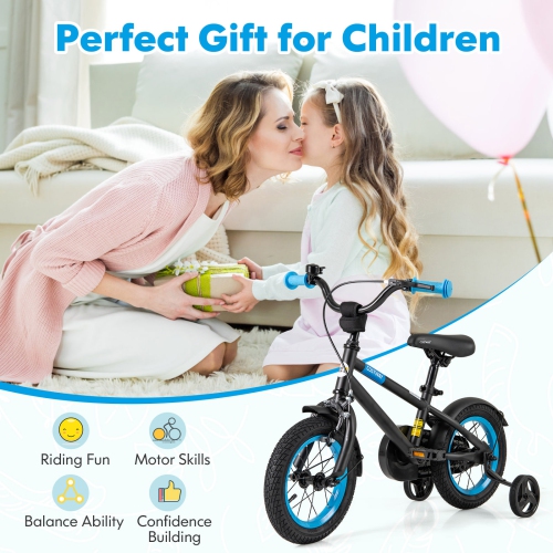 Costway 12" Kids Bike with Adjustable Saddle Handlebar Removable Training Wheels Handbrake