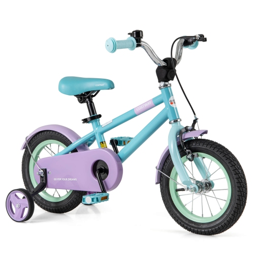 Image 1 de 10.. Vélo pour enfants de 12&nbsp;po de Costway avec selle réglable, guidon, roues d'entraînement amovibles, frein à main