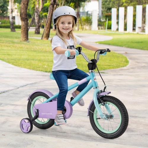 Costway 12" Kids Bike with Adjustable Saddle Handlebar Removable Training Wheels Handbrake
