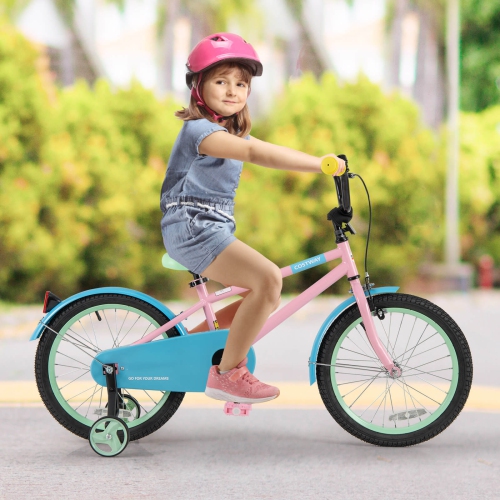 Costway 18" Kids Bike with Adjustable Saddle Handlebar Removable Training Wheels Handbrake