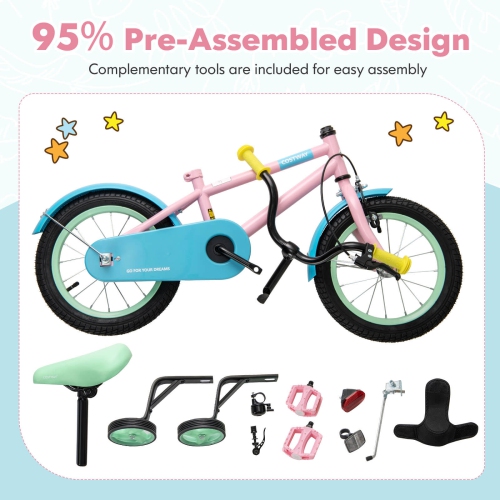 Costway 18" Kids Bike with Adjustable Saddle Handlebar Removable Training Wheels Handbrake