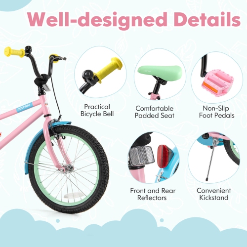 Costway 18" Kids Bike with Adjustable Saddle Handlebar Removable Training Wheels Handbrake