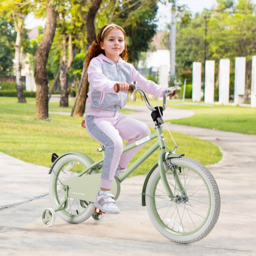 Costway 18" Kids Bike with Adjustable Saddle Handlebar Removable Training Wheels Handbrake