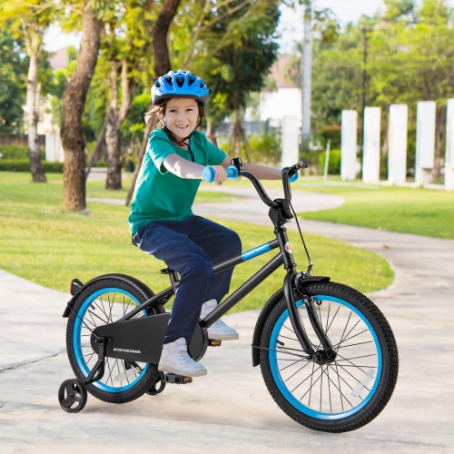 Costway 18" Kids Bike with Adjustable Saddle Handlebar Removable Training Wheels Handbrake